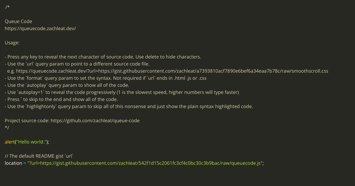 Screenshot image for https://screenshot.11ty.app/https%3A%2F%2Fqueuecode.zachleat.dev%2F/opengraph/