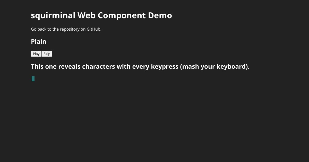 Screenshot image for https://screenshot.11ty.app/https%3A%2F%2Fsquirminal.zachleat.dev%2F/opengraph/