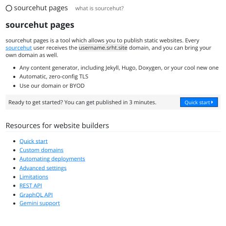Screenshot of https://srht.site/