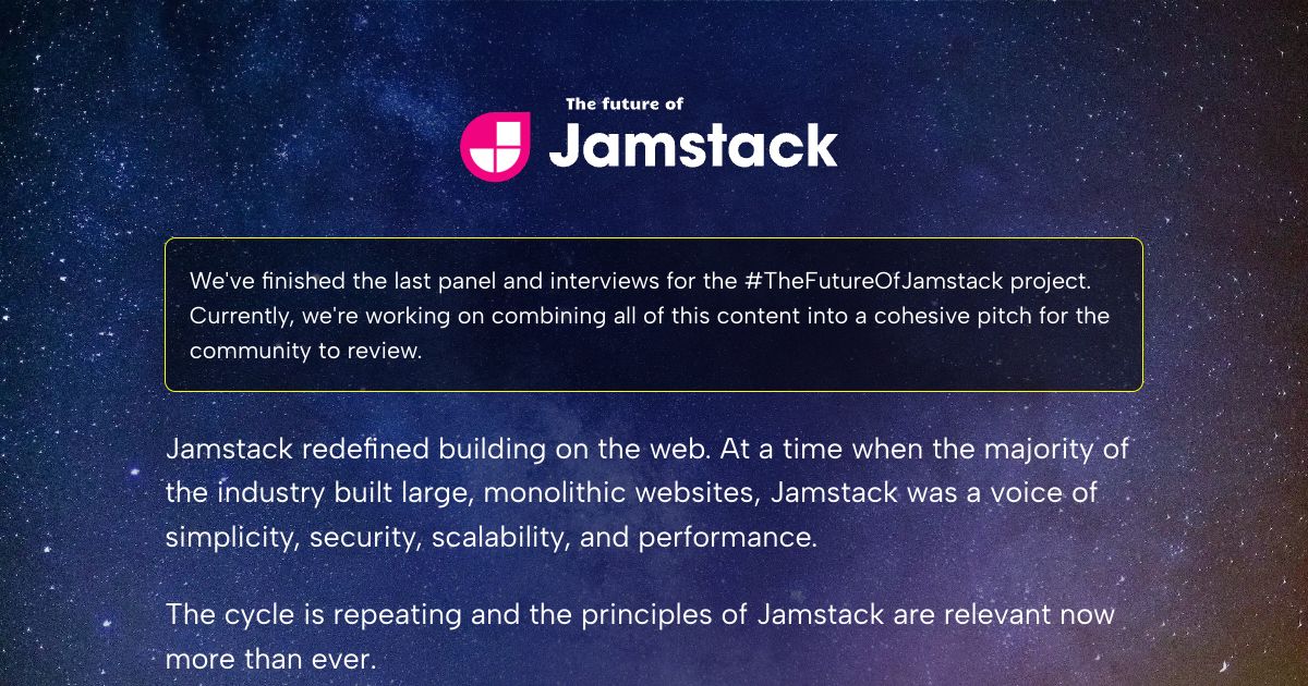Screenshot image for https://screenshot.11ty.app/https%3A%2F%2Fthefutureofjamstack.org%2F/opengraph/