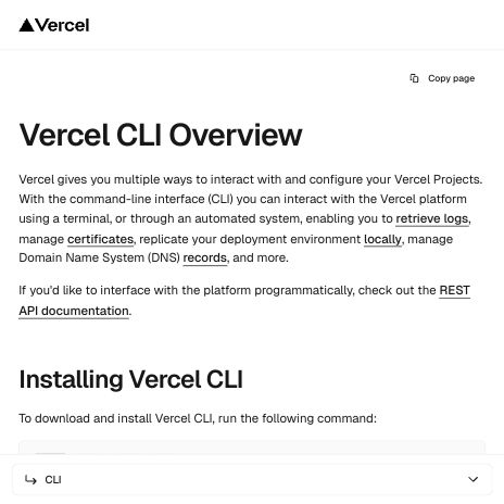 Screenshot of https://vercel.com/cli