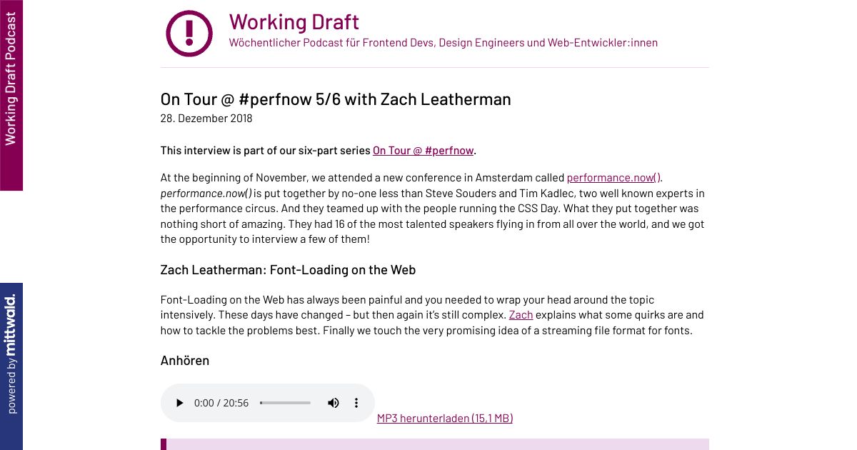 Screenshot image for https://screenshot.11ty.app/https%3A%2F%2Fworkingdraft.de%2Fon-tour-perfnow-zach-leatherman%2F/opengraph/