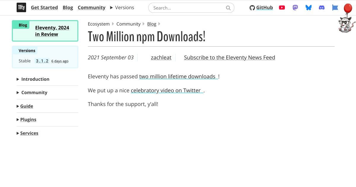 Screenshot image for https://screenshot.11ty.app/https%3A%2F%2Fwww.11ty.dev%2Fblog%2F2million%2F/opengraph/