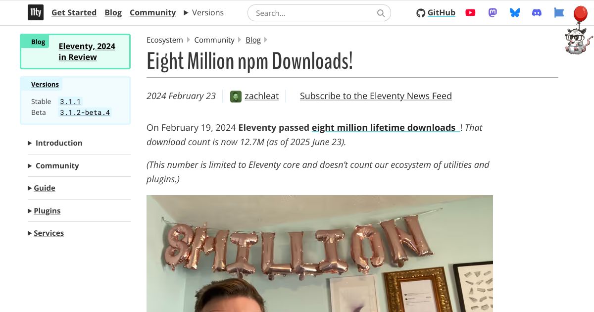 Screenshot image for https://screenshot.11ty.app/https%3A%2F%2Fwww.11ty.dev%2Fblog%2Feight-million%2F/opengraph/