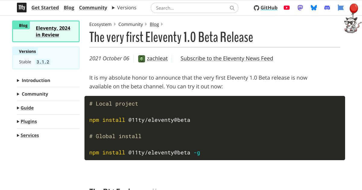 Screenshot image for https://screenshot.11ty.app/https%3A%2F%2Fwww.11ty.dev%2Fblog%2Feleventy-v1-beta%2F/opengraph/