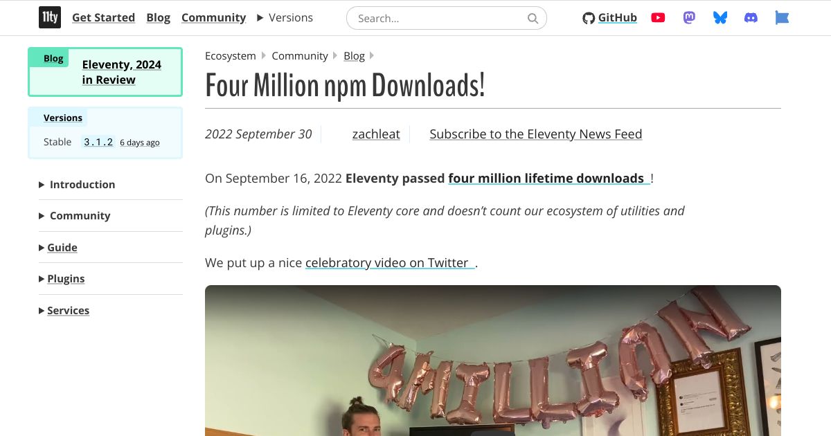 Screenshot image for https://screenshot.11ty.app/https%3A%2F%2Fwww.11ty.dev%2Fblog%2Ffour-million%2F/opengraph/