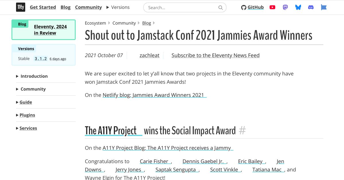 Screenshot image for https://screenshot.11ty.app/https%3A%2F%2Fwww.11ty.dev%2Fblog%2Fjammies-2021%2F/opengraph/