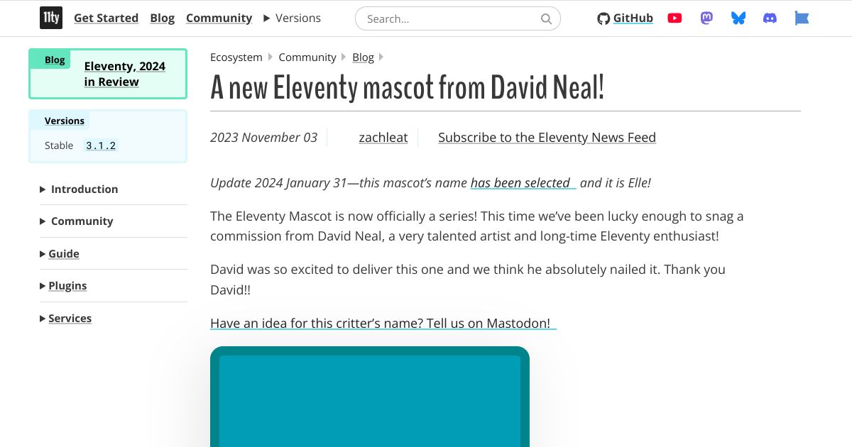 Screenshot image for https://screenshot.11ty.app/https%3A%2F%2Fwww.11ty.dev%2Fblog%2Fmascot-david%2F/opengraph/