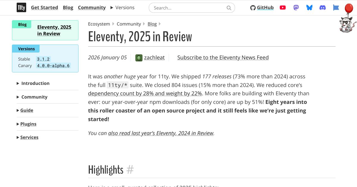 Screenshot image for https://screenshot.11ty.app/https%3A%2F%2Fwww.11ty.dev%2Fblog%2Freview-2025%2F/opengraph/