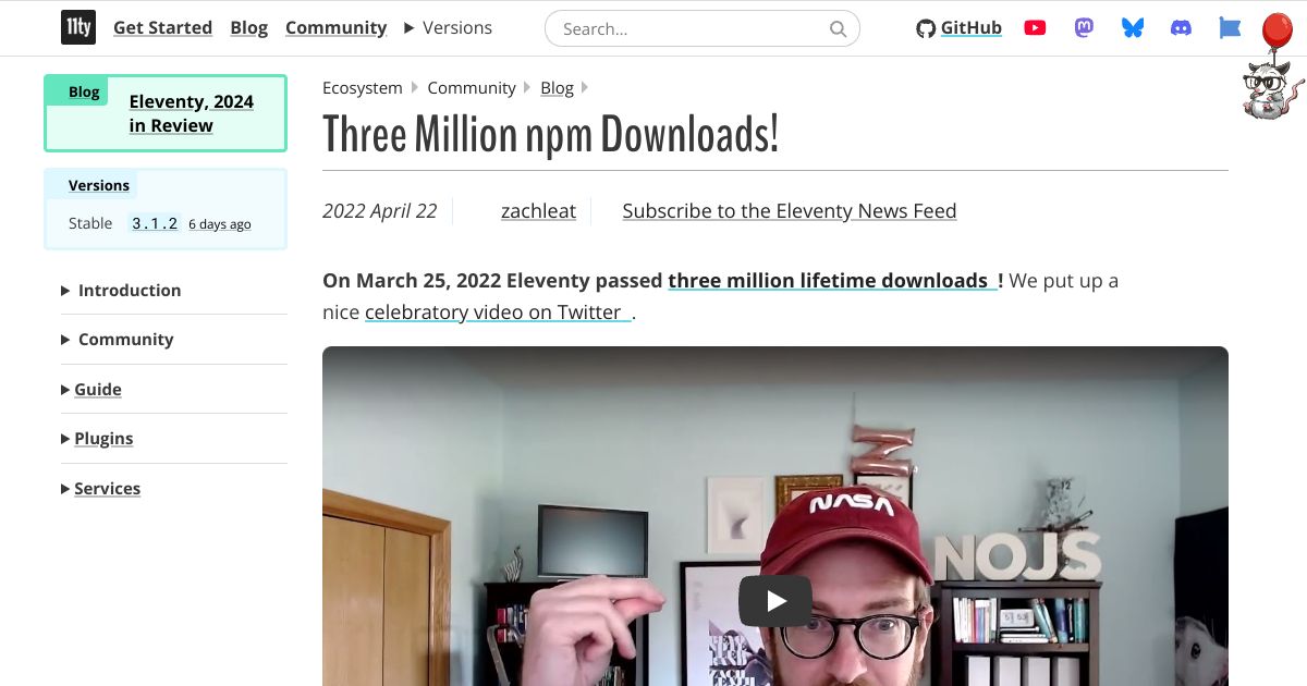 Screenshot image for https://screenshot.11ty.app/https%3A%2F%2Fwww.11ty.dev%2Fblog%2Fthree-million%2F/opengraph/