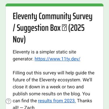 Eleventy Community Survey (2025)