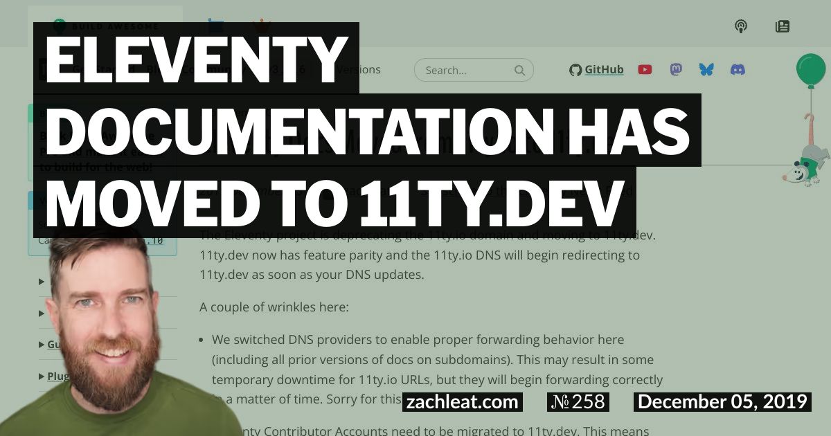 Eleventy Documentation has moved to 11ty.dev