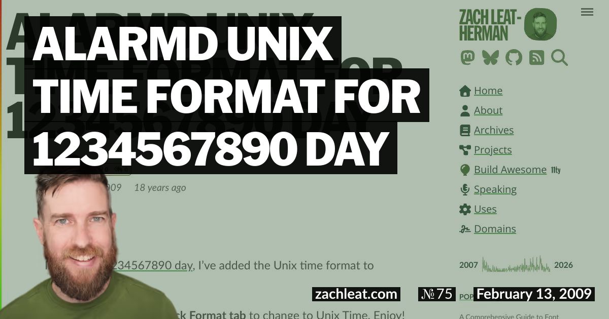Open Graph image for ALARMd Unix Time Format for 1234567890 Day