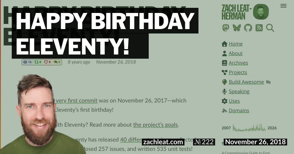 Open Graph image for Happy Birthday Eleventy! 🎉