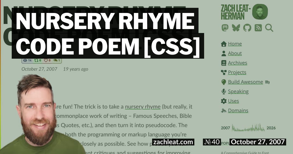 Open Graph image for Nursery Rhyme Code Poem [CSS]