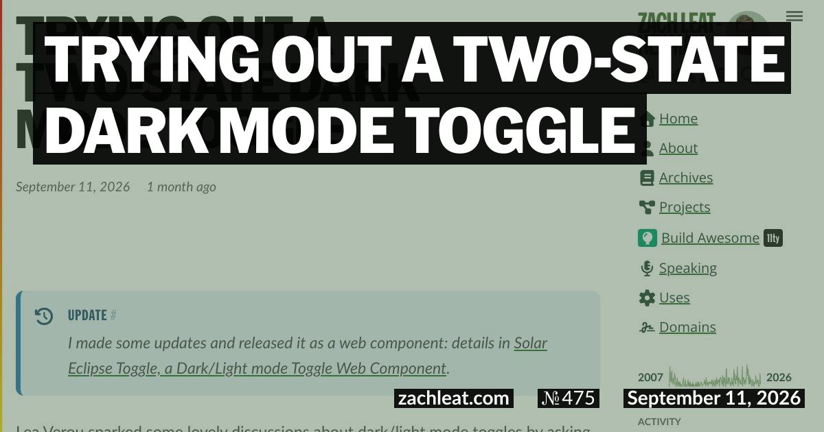 Trying out a Two-state Dark Mode Toggle
