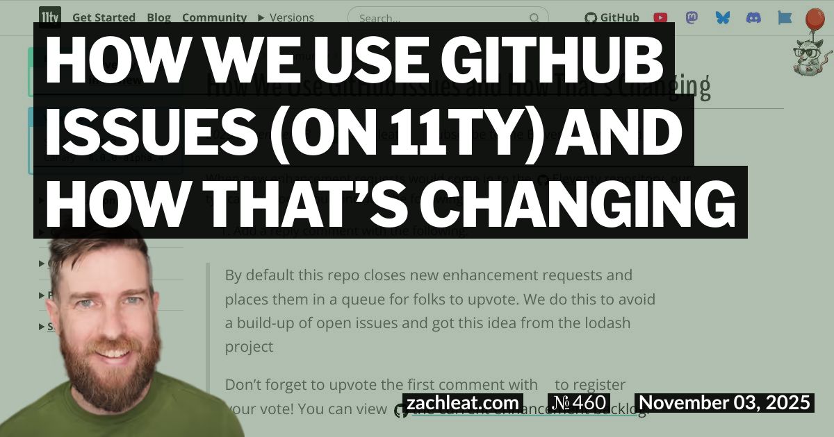 How we use GitHub Issues (on 11ty) and how that’s Changing