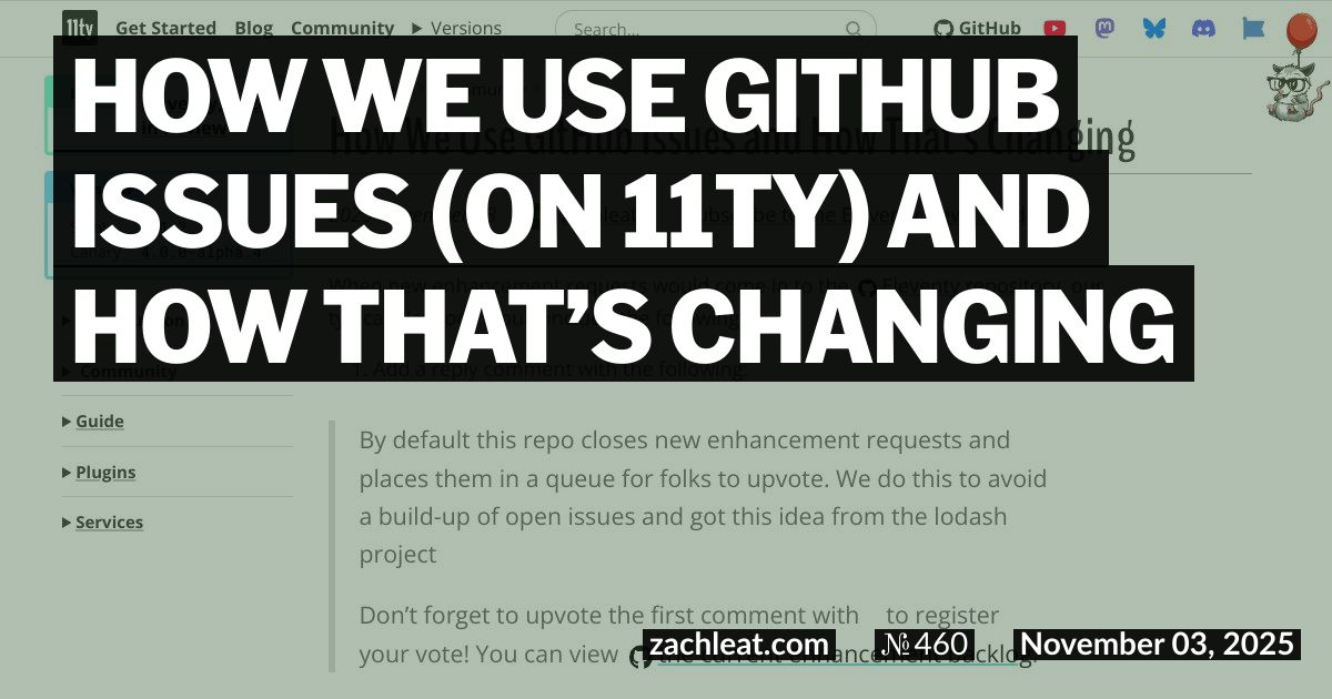 How we use GitHub Issues (on 11ty) and how that’s Changing
