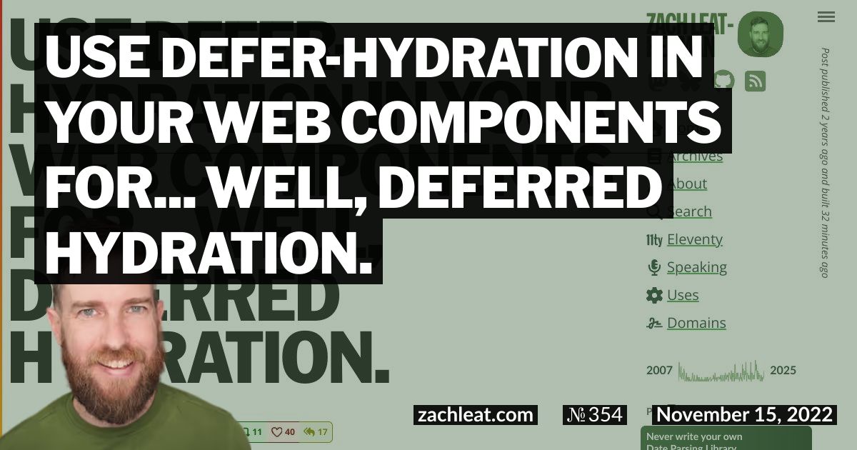 Use defer-hydration in your Web Components for… well, deferred hydration.