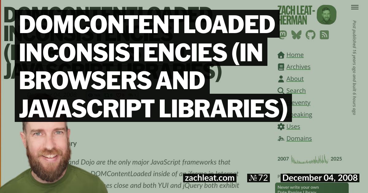 DOMContentLoaded Inconsistencies (in Browsers and JavaScript Libraries)