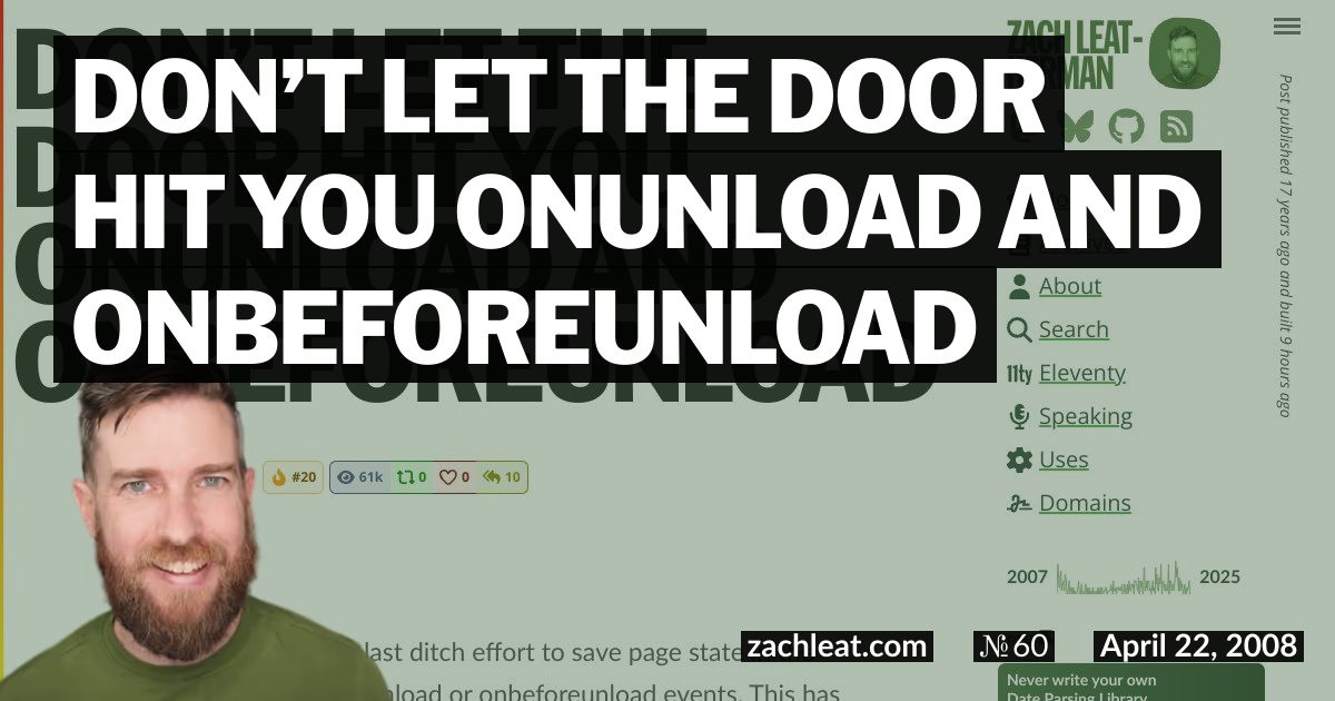 Don’t Let the Door Hit You Onunload and Onbeforeunload