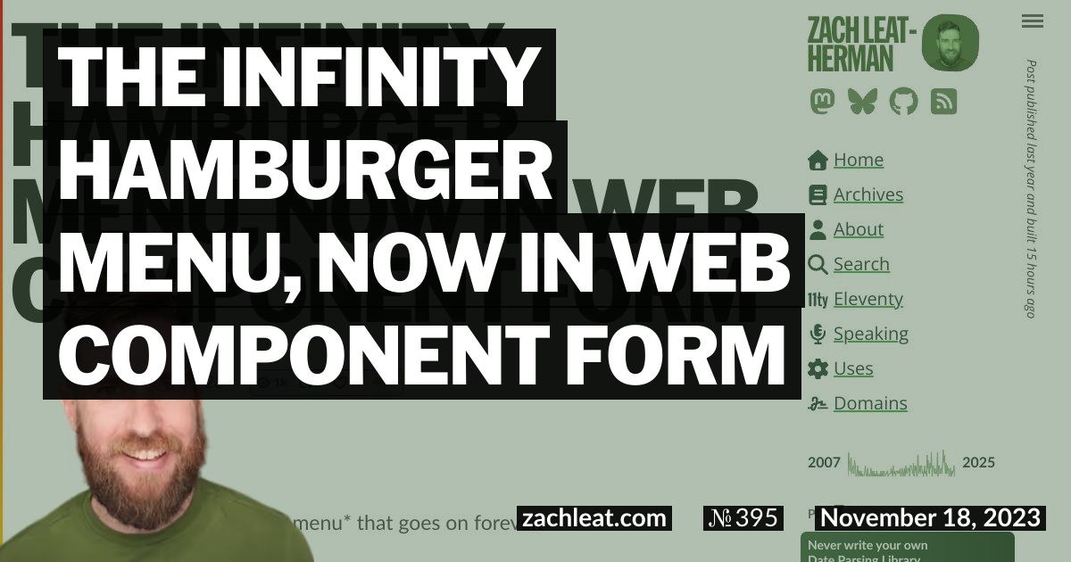 The Infinity Hamburger Menu, now in Web Component form