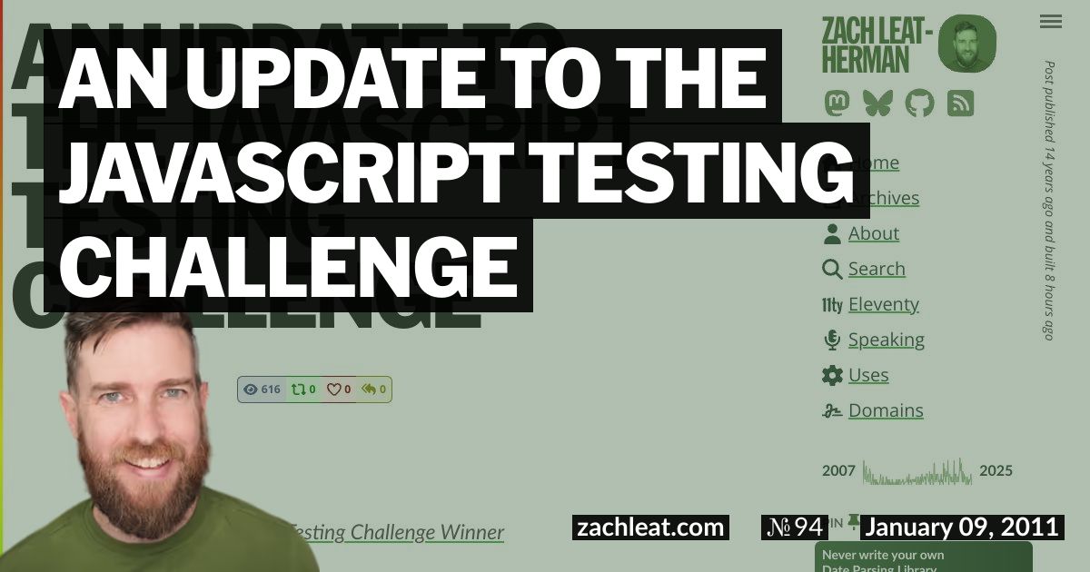 An Update to The JavaScript Testing Challenge
