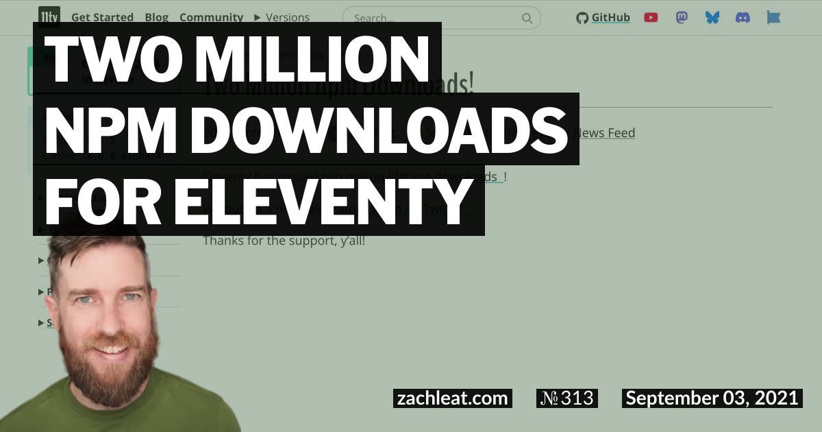 Two Million npm Downloads for Eleventy