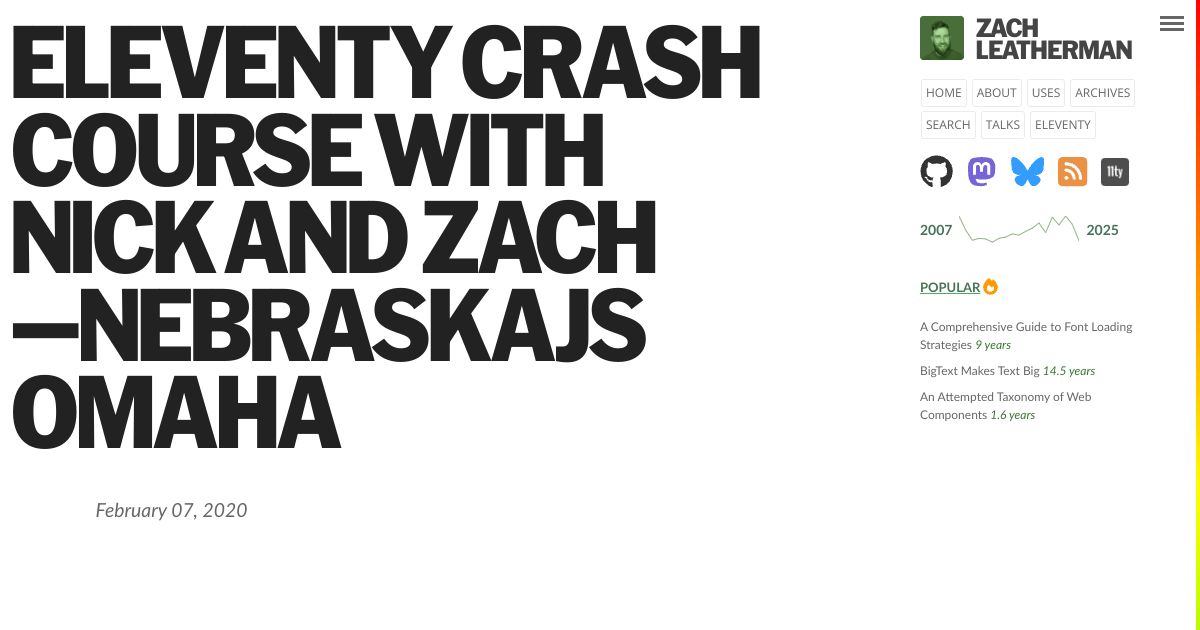 Screenshot image for https://screenshot.11ty.app/https%3A%2F%2Fwww.zachleat.com%2Fweb%2Fnebraskajs-eleventy%2F/opengraph/