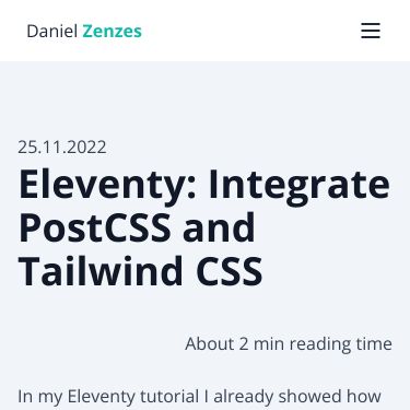 Screenshot of https://zenzes.me/eleventy-integrate-postcss-and-tailwind-css/